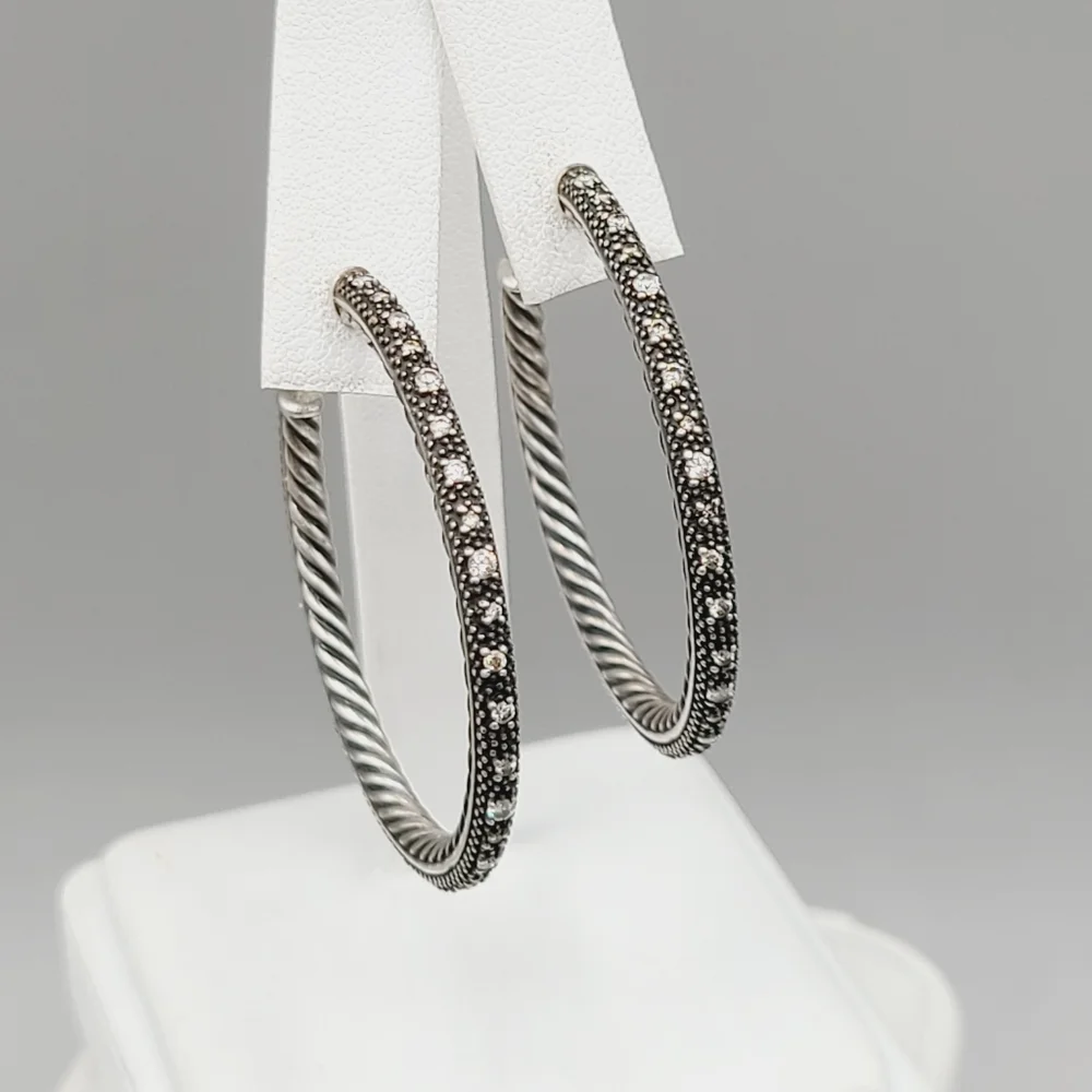 David Yurman Large Midnight Melange Hoop Earrings With Diamonds - Picture 8 of 12
